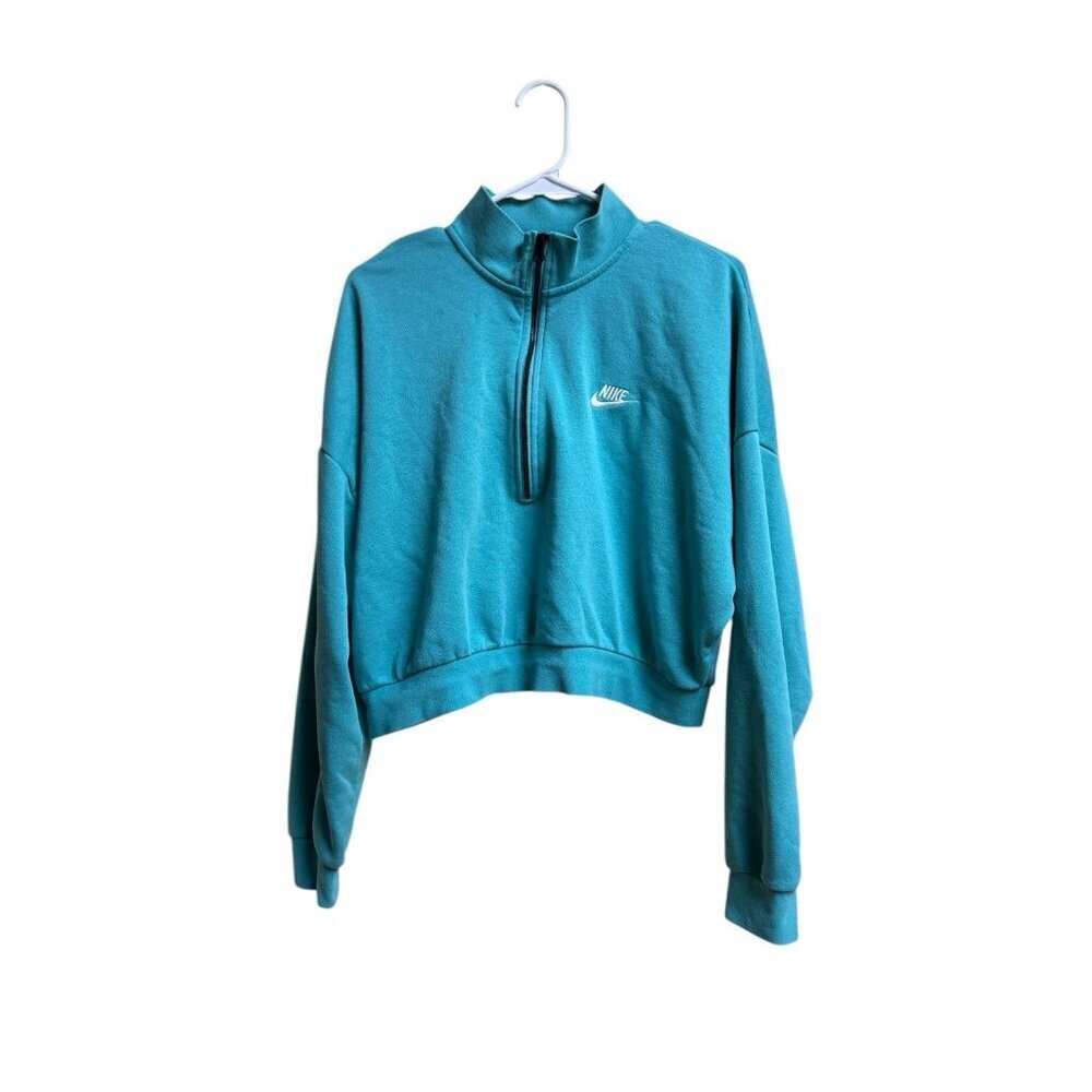 Nike Teal Green Cropped Half Zip Pullover Sweatshirt Mock Neck XL